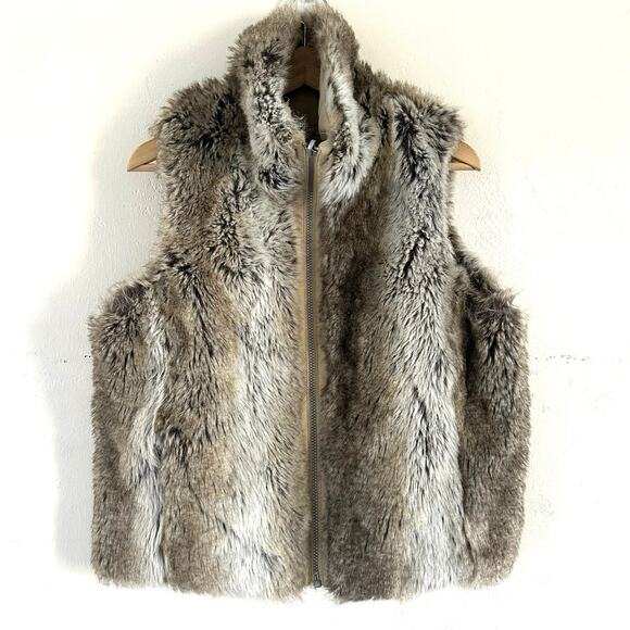 Faux Fur‎ Vest Full Zip Pockets Brown Womens Reversible Size Medium - Picture 1 of 9